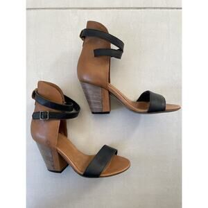 Fabianelli Sandals Heels Open Toe Strappy Leather Brown Black FLAW